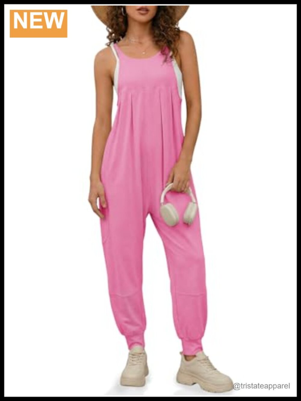 Women's Spaghetti Strap Pleated Jumpsuit with Pockets Casual Summer Romper